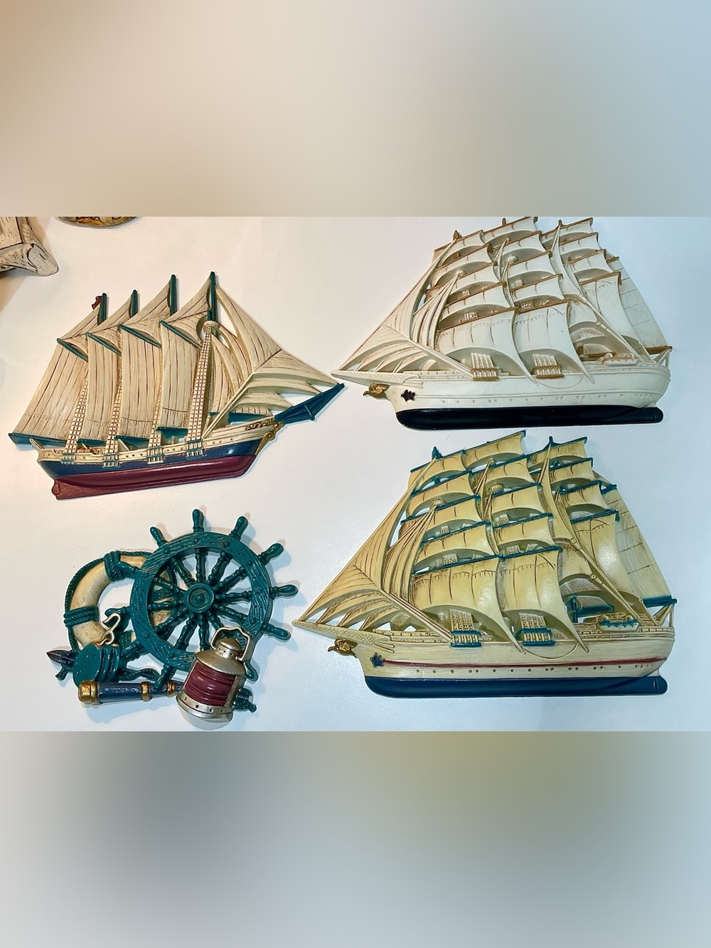 Vintage Burwood Nautical Clipper Ship Wall Plaque Set – Set of 4 – Made in USA
